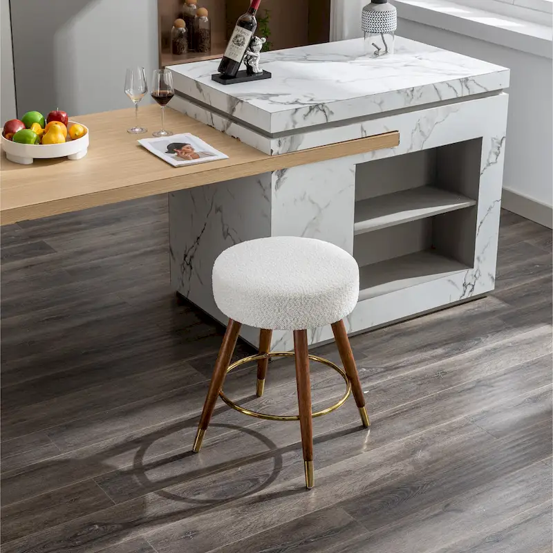 White 23.88 Upholstered Swivel Stool with Wood Frame