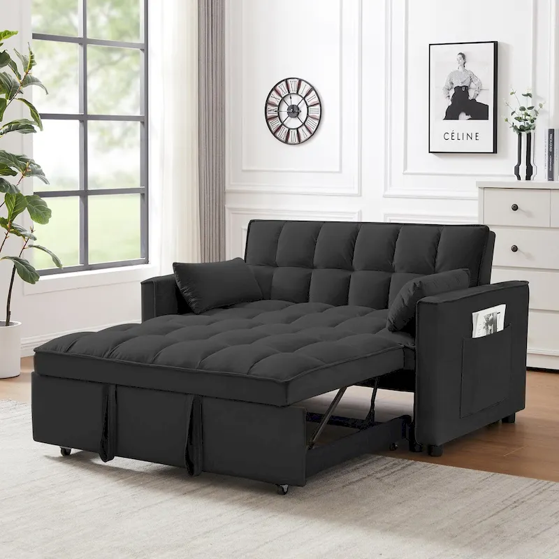 Velvet Convertible Loveseat Sofa Bed - 2 Seater Pullout