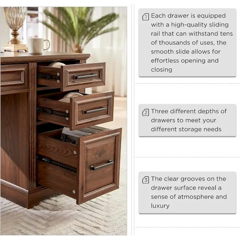 58  Large Computer Desk with Drawers, Embossed Texture Office Desk