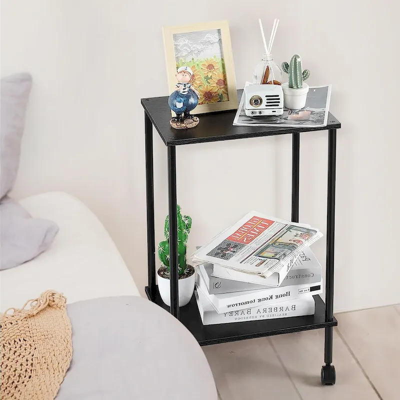 2-Tier Side Table with Wheels