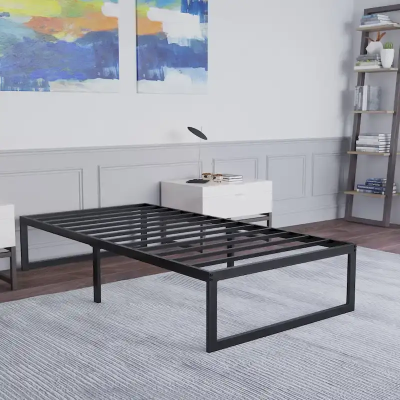 14 Metal Platform Bed Frame with Steel Slat Supports-No Foundation Needed