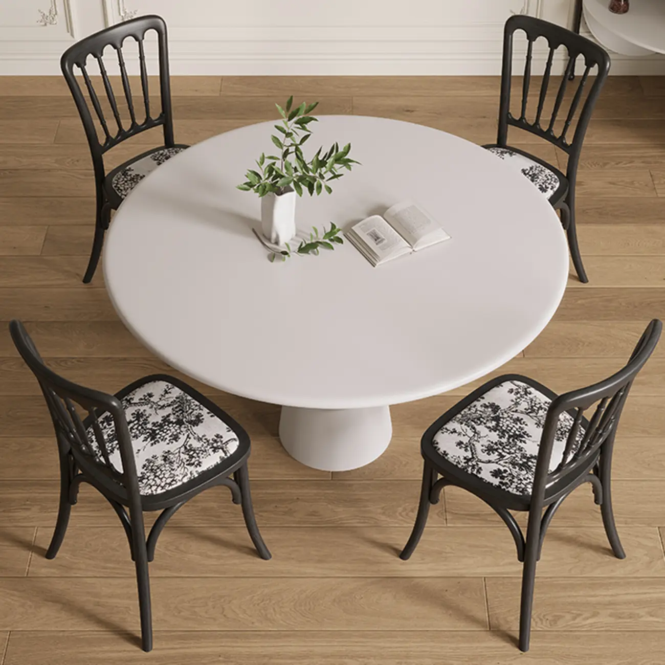 Casual White Pedestal Wood Round Dining Table