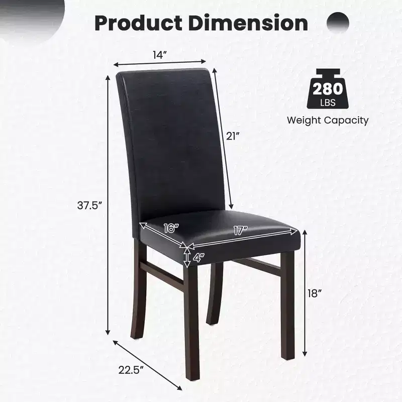 Costway Upholstered Dining Chairs Set of 2/4 PU Leather Armless Solid Rubber Wood Legs