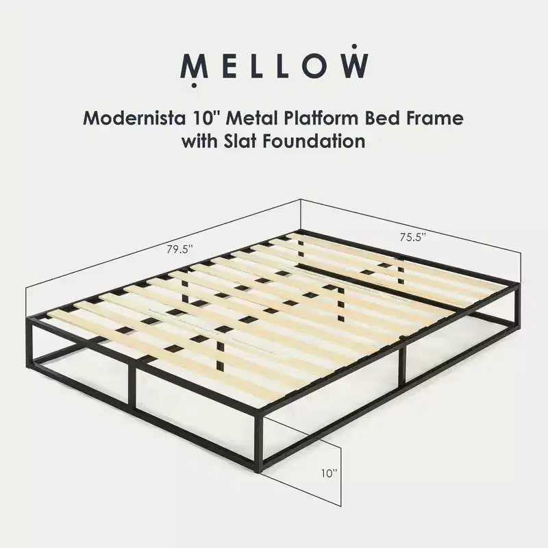 Black King Metal Platform Bed Frame with Wooden Slats, Sleeps 1