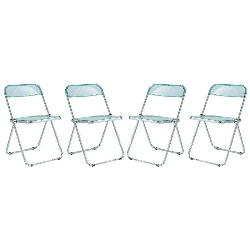 Acrylic Folding Dining Chair with Chrome Frame Set of 4 Lawrence Series by LeisureMod