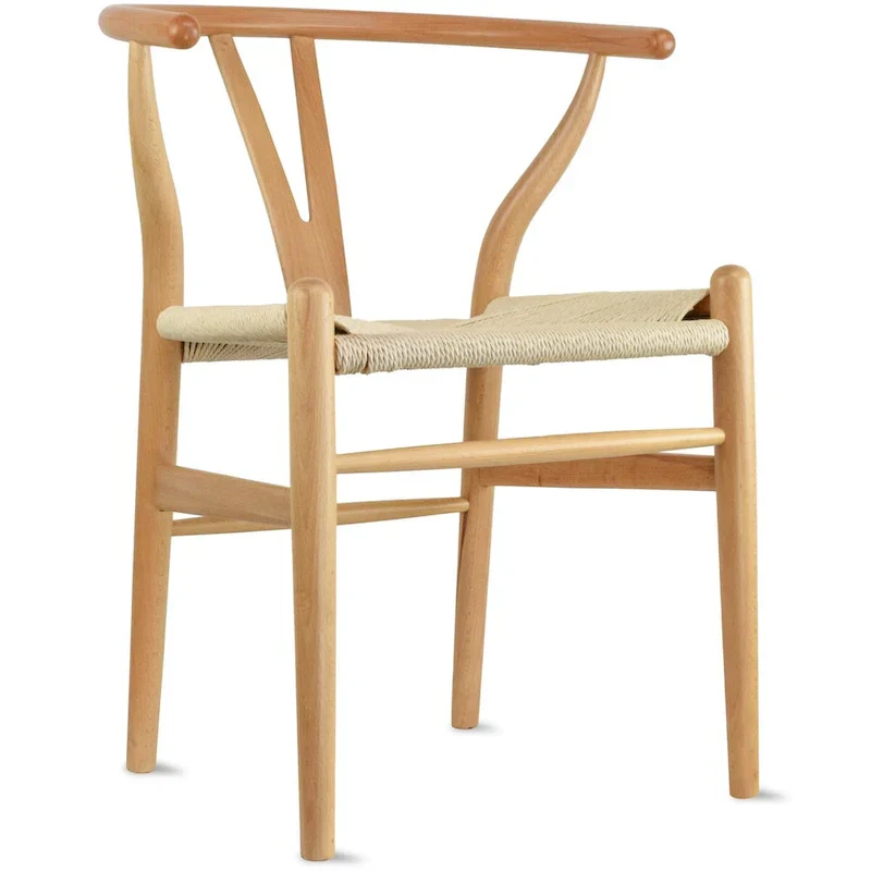Set of 2 Wood Dining Chairs with Woven Rope Seat