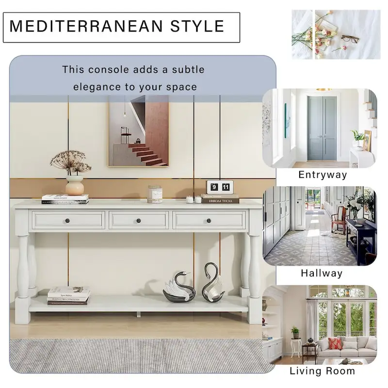63inch Console Table,Long Sofa Table with Drawers and Shelf,French Country Entryway Table