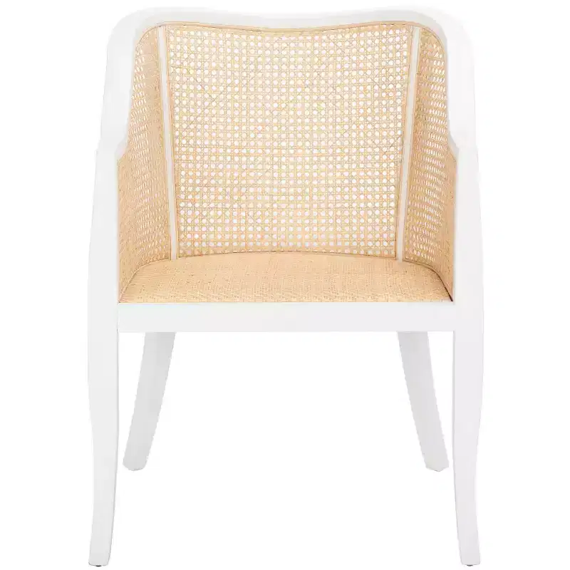 Cane Dining Arm Chair – Elm Wood Frame, Curved Back, White, 275 lb Capacity