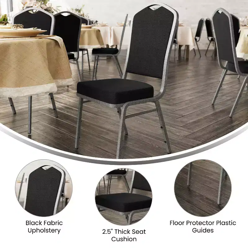Black Crown Back Stacking Banquet Chair, Set of 4