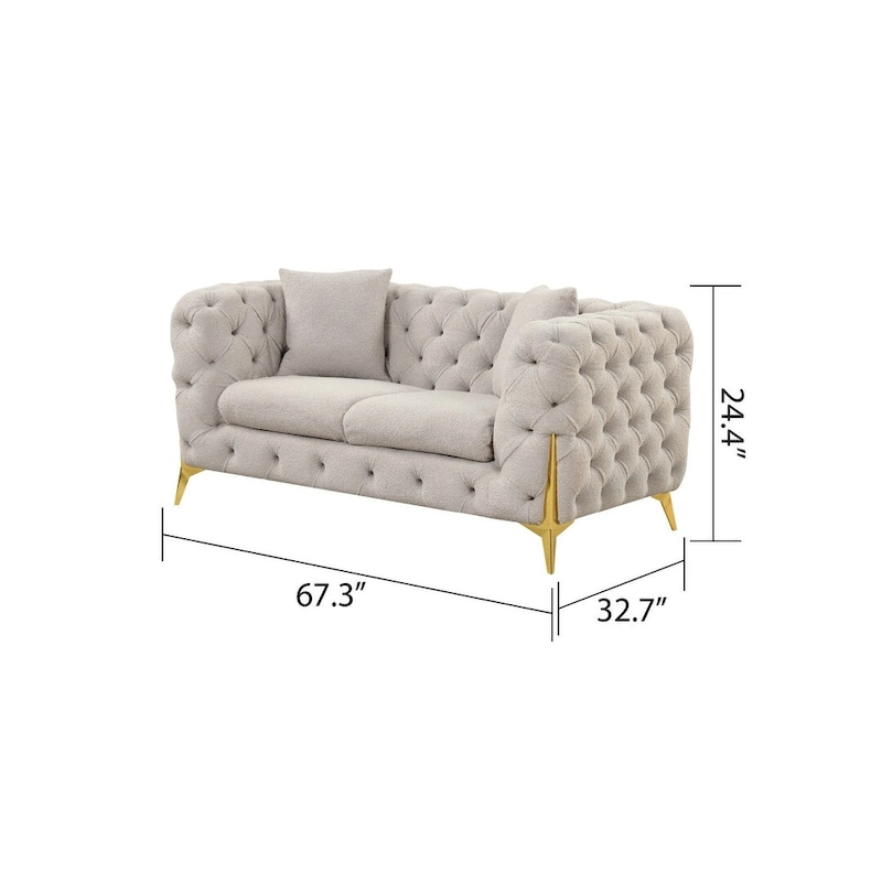 3 Pieces Mid-century Modern Buckle Fabric Living Room Sofa Set Sectional