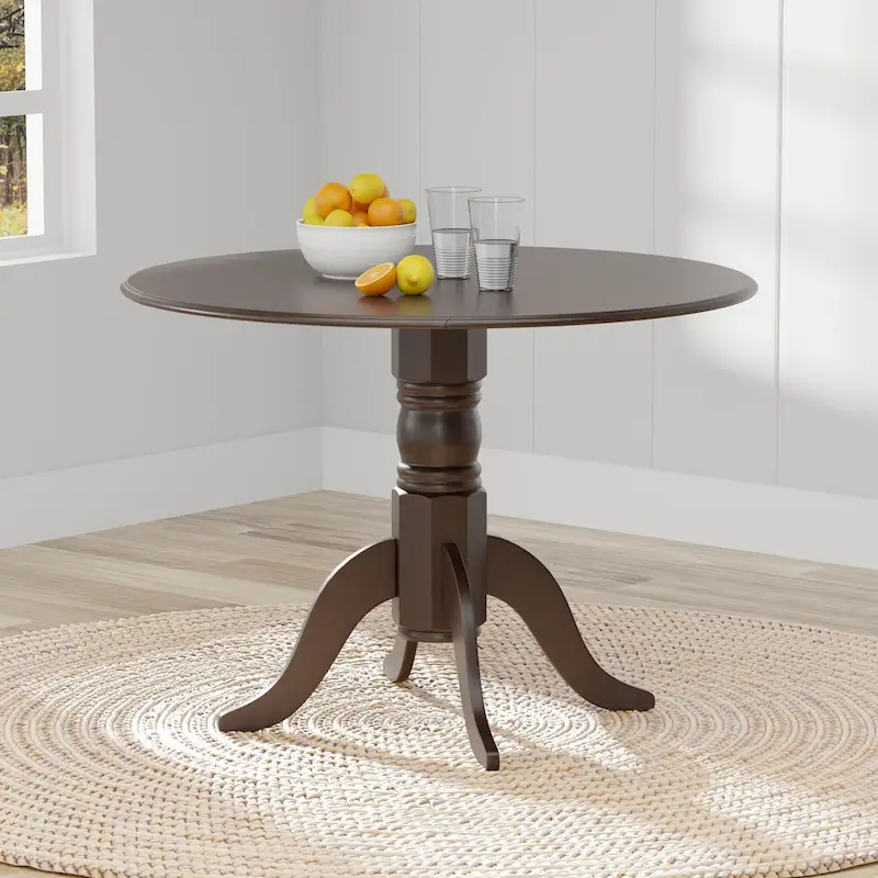 42 Wood Pedestal Base Double Drop Leaf Dining Table