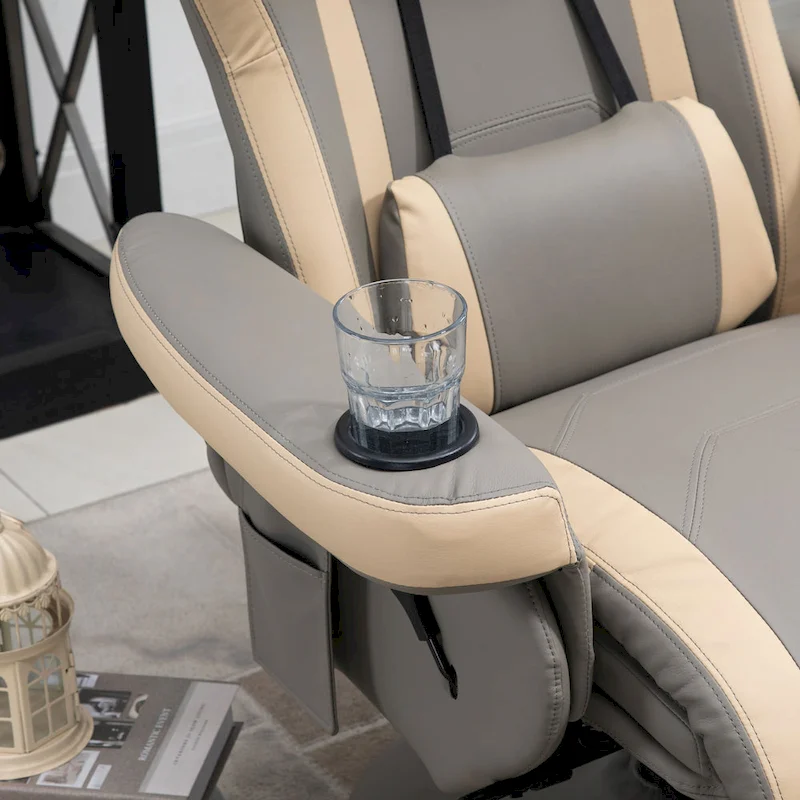 HOMCOM Manual Recliner Armchair PU Leather Lounge Chair w/ Adjustable Leg Rest, 135 Reclining Function, 360 Swivel, Cup Holder