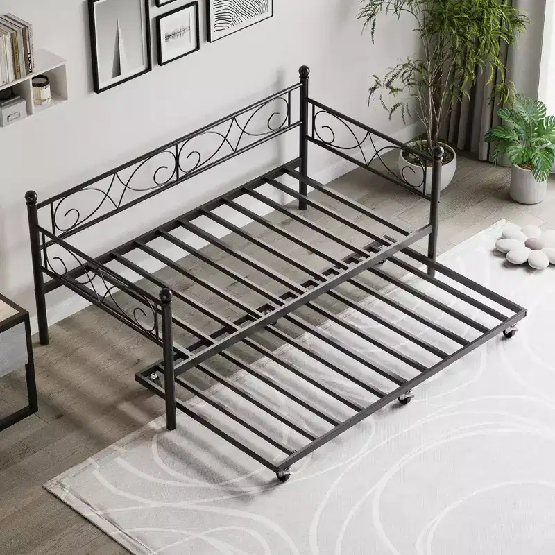 Twin Daybed with Trundle Bed, Heavy Duty Metal Twin Bed Frame with Pull Out Trundle