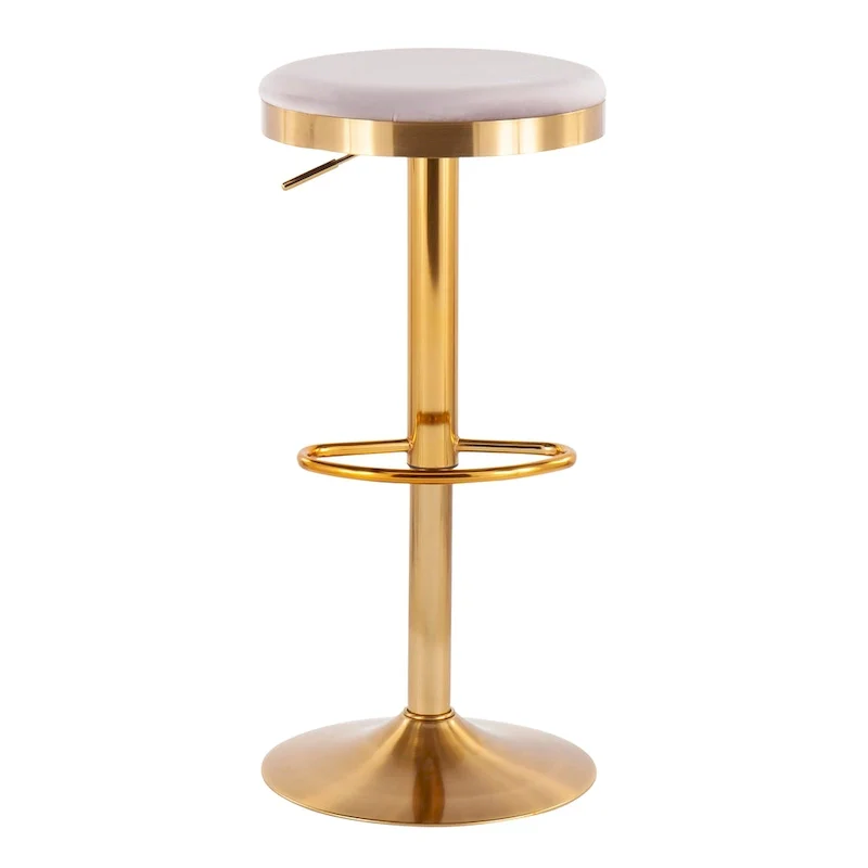 Gold Steel Barstool with Upholstered Seat - Set of 2 - Adjustable Height 23-31.75H