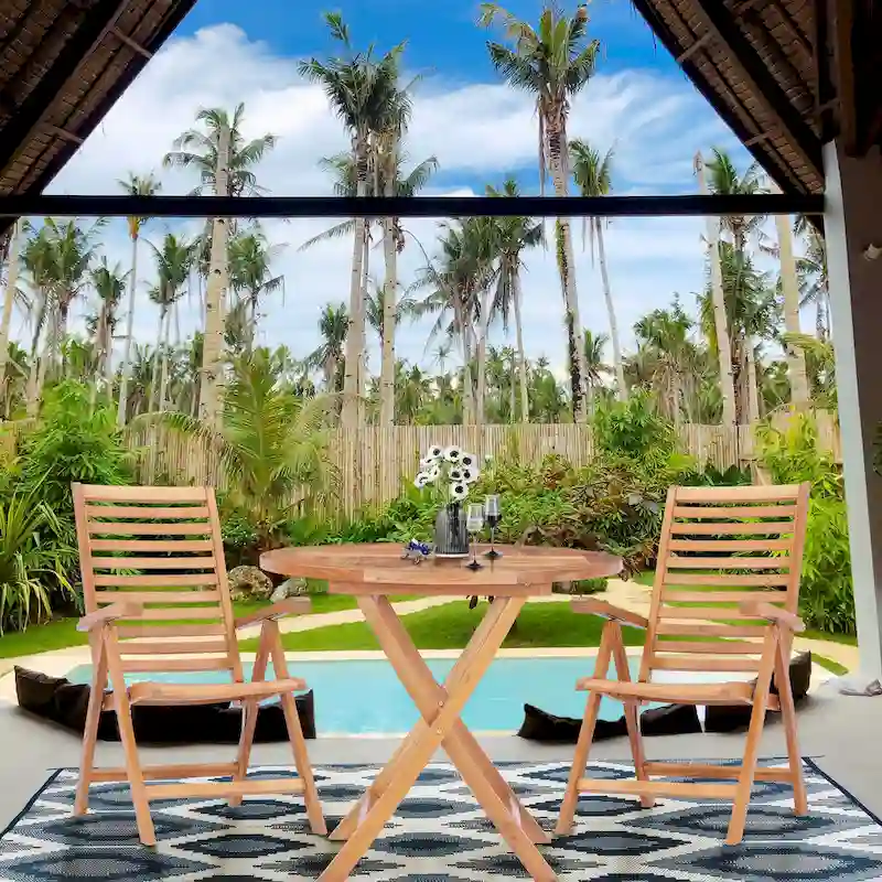 Chic Teak California Teak Wood Outdoor Folding Bistro Dining Table, 36 inch