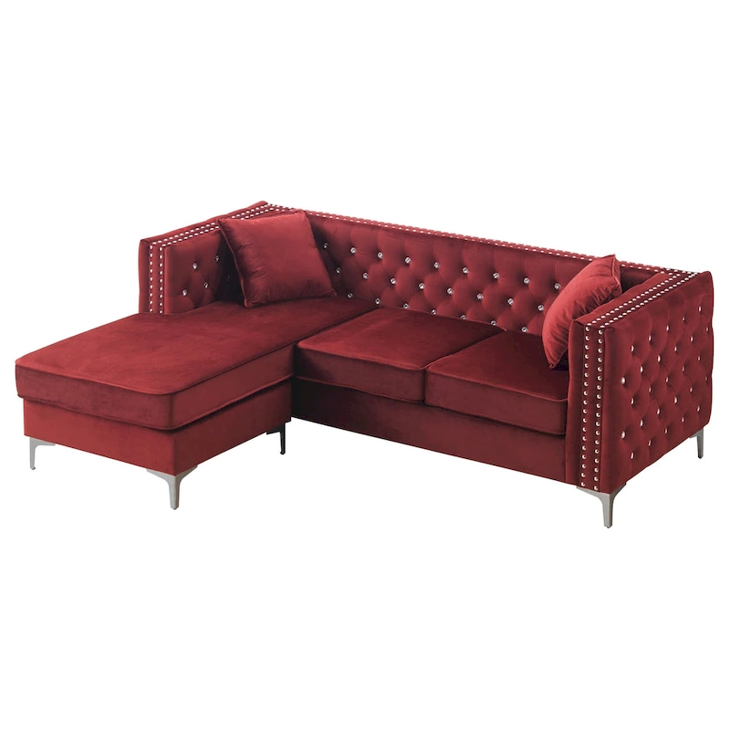 Paige Velvet Tufted Sofa with Chaise