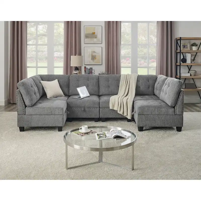 DIY Combination Modular Sectional Sofa, Gray