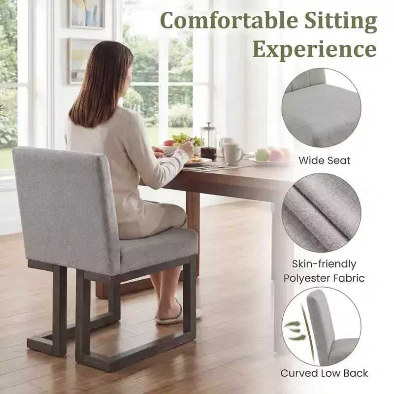 Beige+Gray / Walnut Farmhouse Upholstered Dining Chair, Armless, 2/4 PCS
