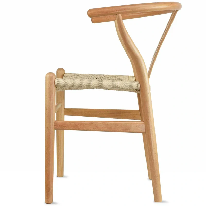 Set of 2 Wood Dining Chairs with Woven Rope Seat