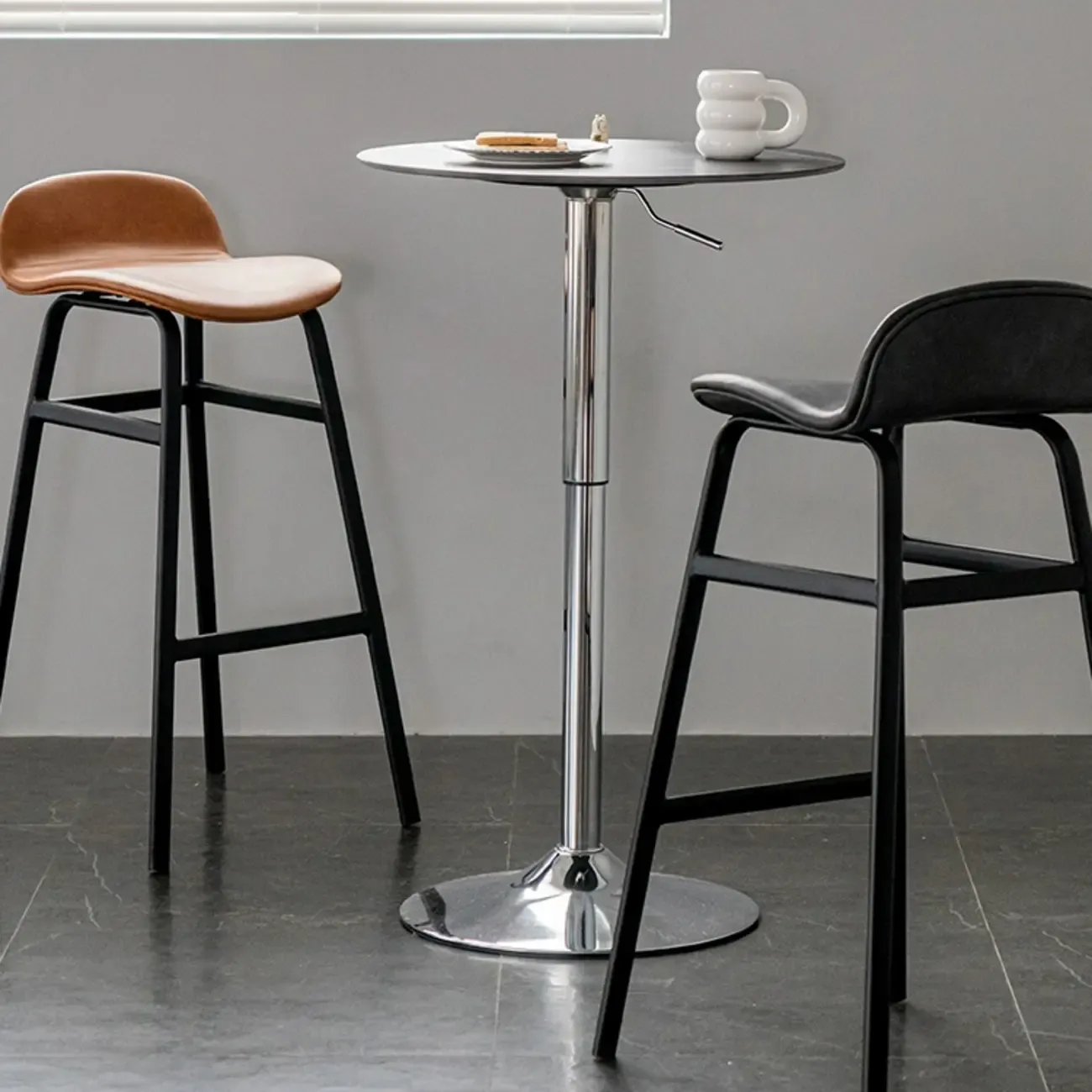 Modern White Stone Metal Pedestal Round Adjustable Bar Tables