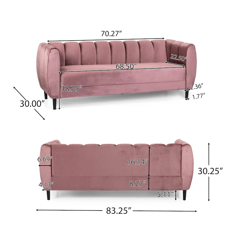 Bobran Modern Velvet 3-seat Sofa by Christopher Knight Home - 30.00 D x 83.25 W x 30.25 H