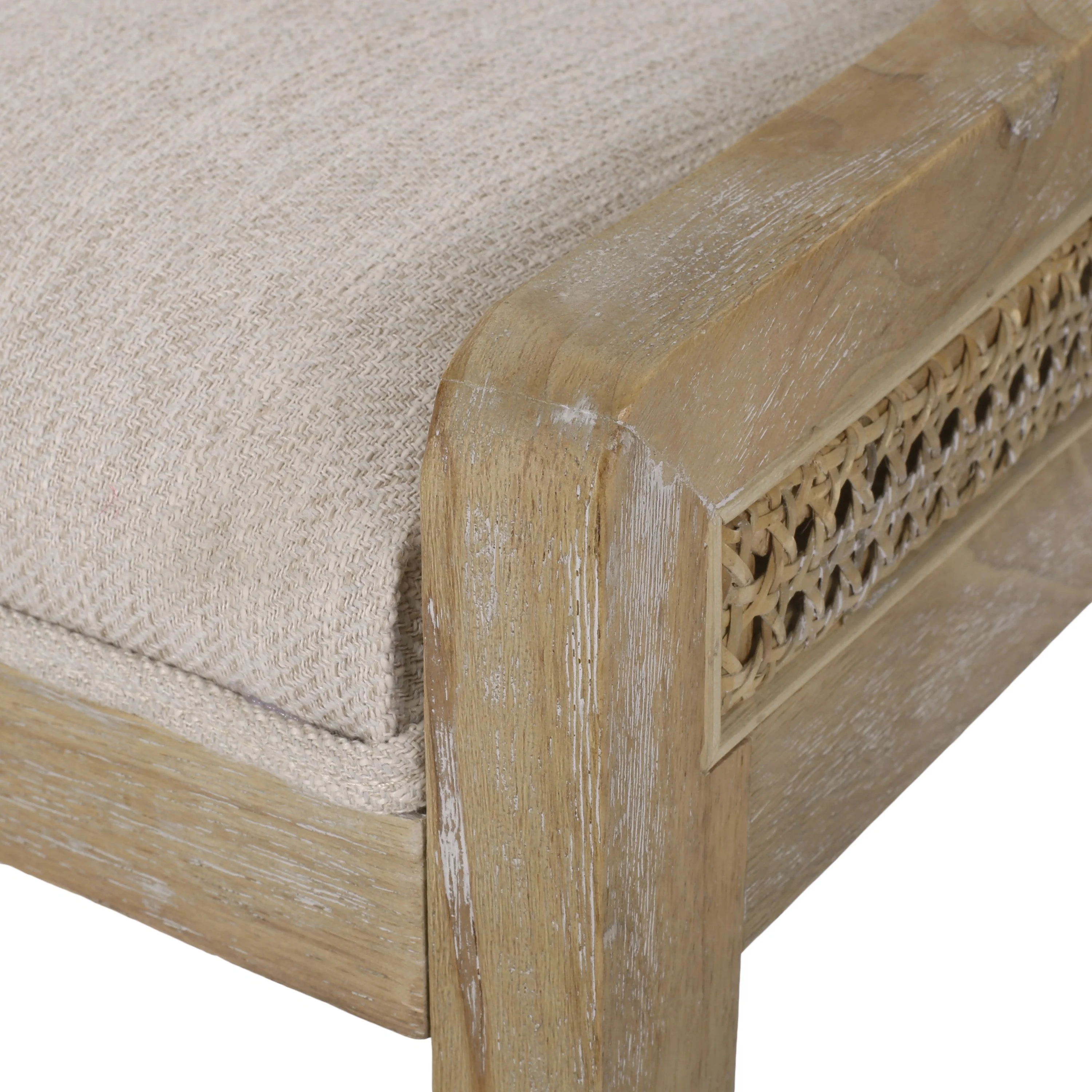 Rustic Cane and Wood Upholstered Dining Chairs, Set of 2