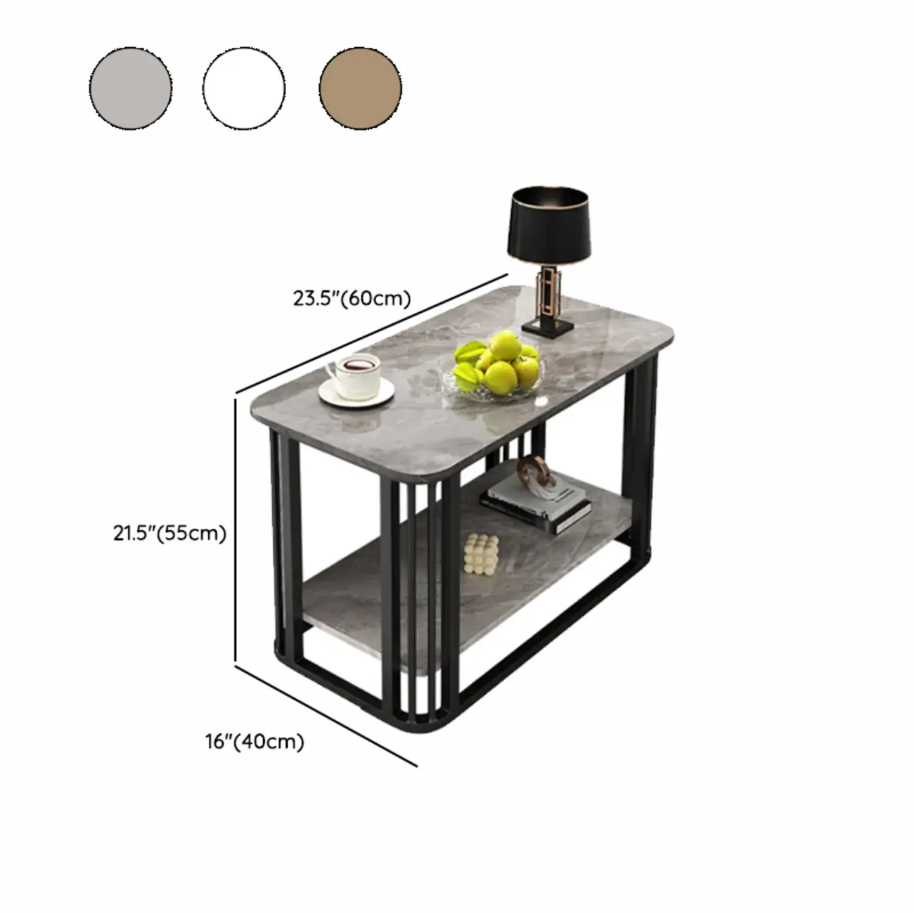 Luxury Rectangular Gold 2-Tier Coffee Table with Stone Top