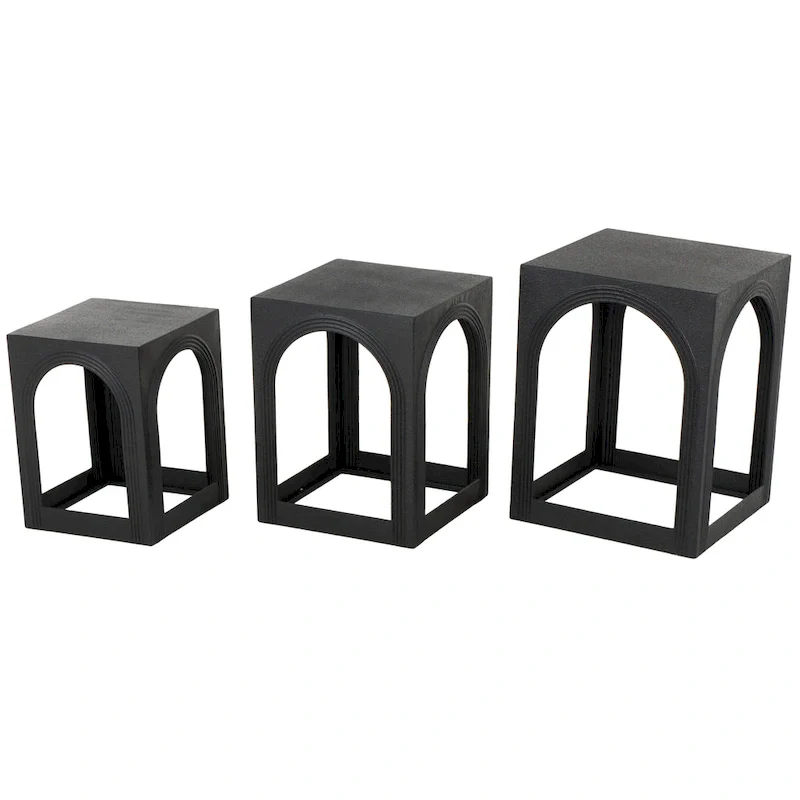 Metal Nested Side End Accent Table with Arched Cutouts - Set of 3 Black - Roche River Decor - 16W x 16L x 21H