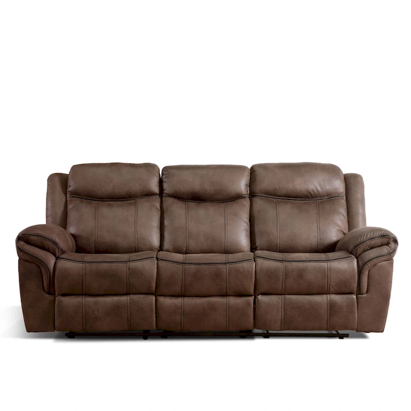 Verne Brown Manual Microsuede Reclining Sofa with Flip Down Cup Holders