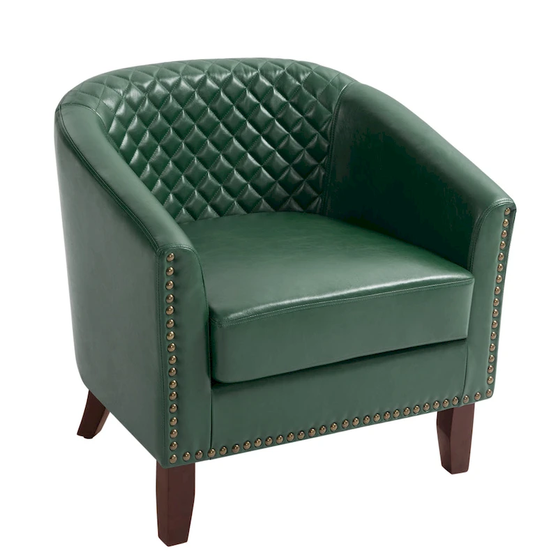 Modern Armchair Faux Leather Nailhead Trim Swivel Accent Chair