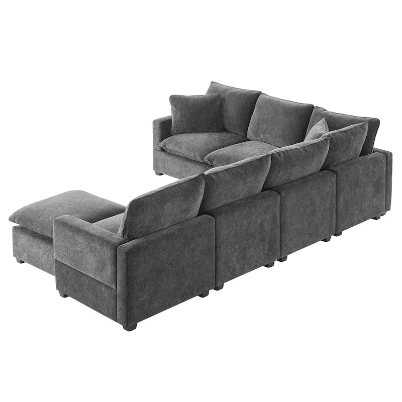 U Shape Modular Sofa, 7 Seat Chenille Sectional Upholstered Couch Set