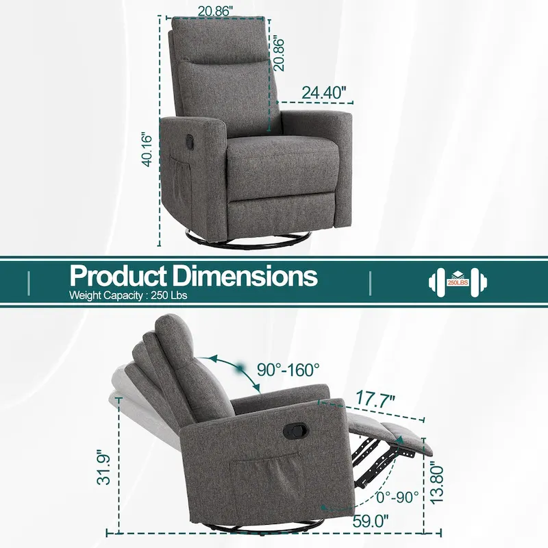 Manual Recliner Chair with Swivel & Glide