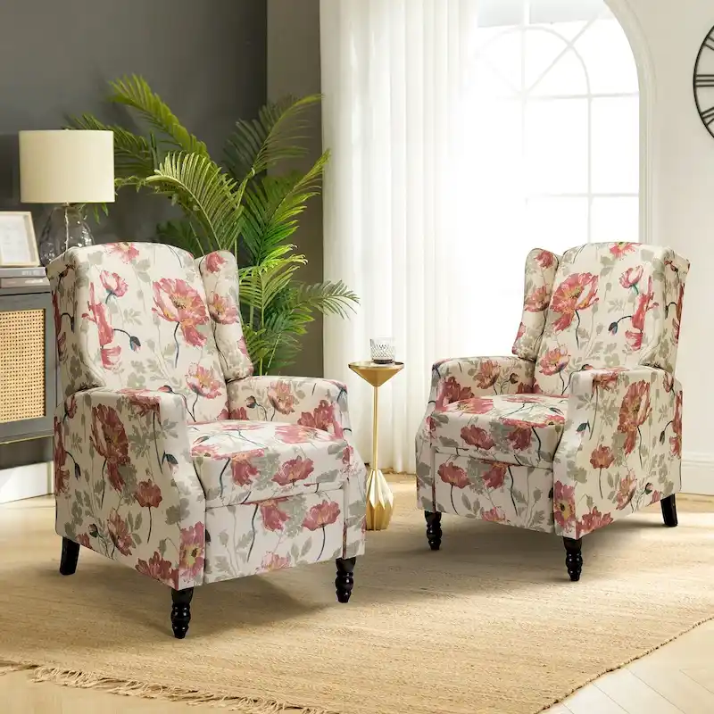 Damaris Mid-Century Modern Manual Pushback Recliner with Wingback Design Set of 2 by HULALA HOME