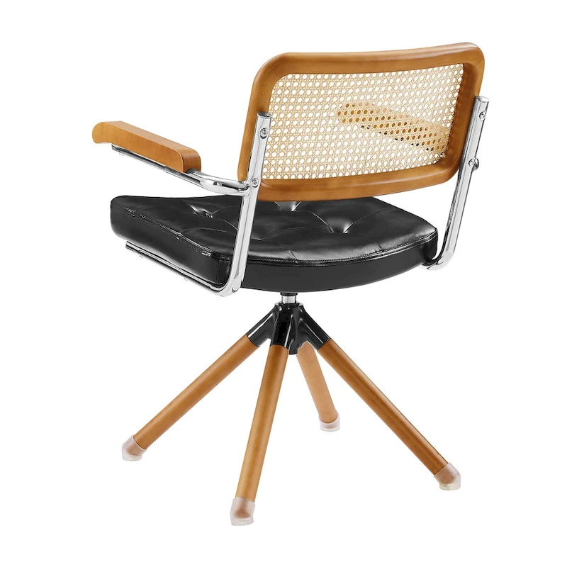 Art Leon Swivel PU Leather and Wooden Accent Chair