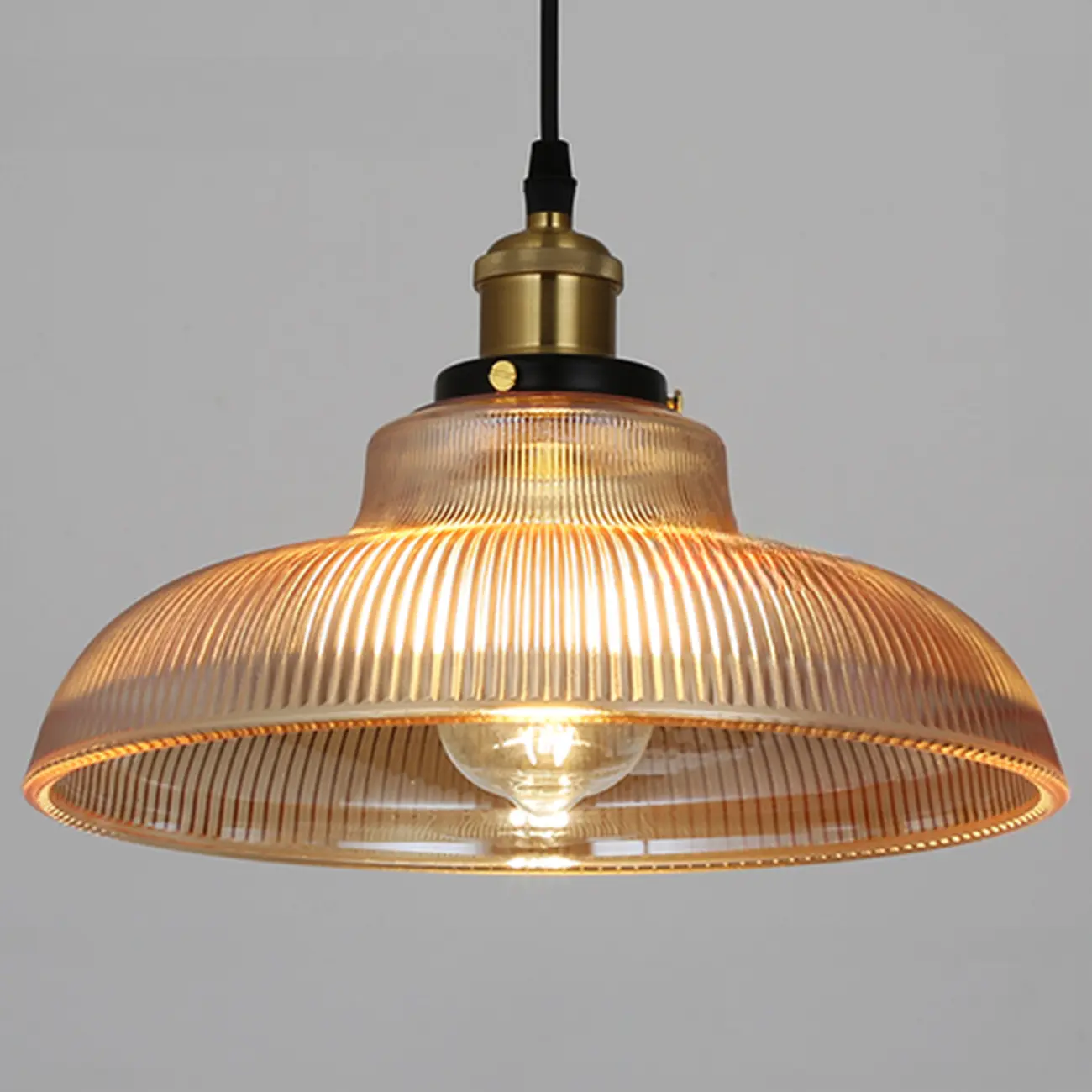 Green Fluted Glass Brass Dome Pendant Light
