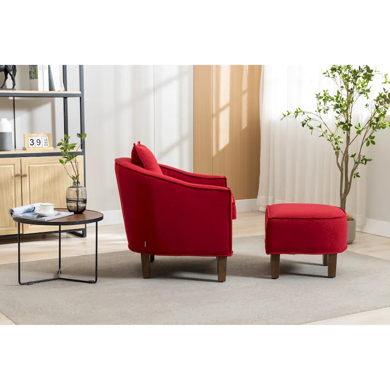 Upholstered Barrel Accent Chair with Ottoman