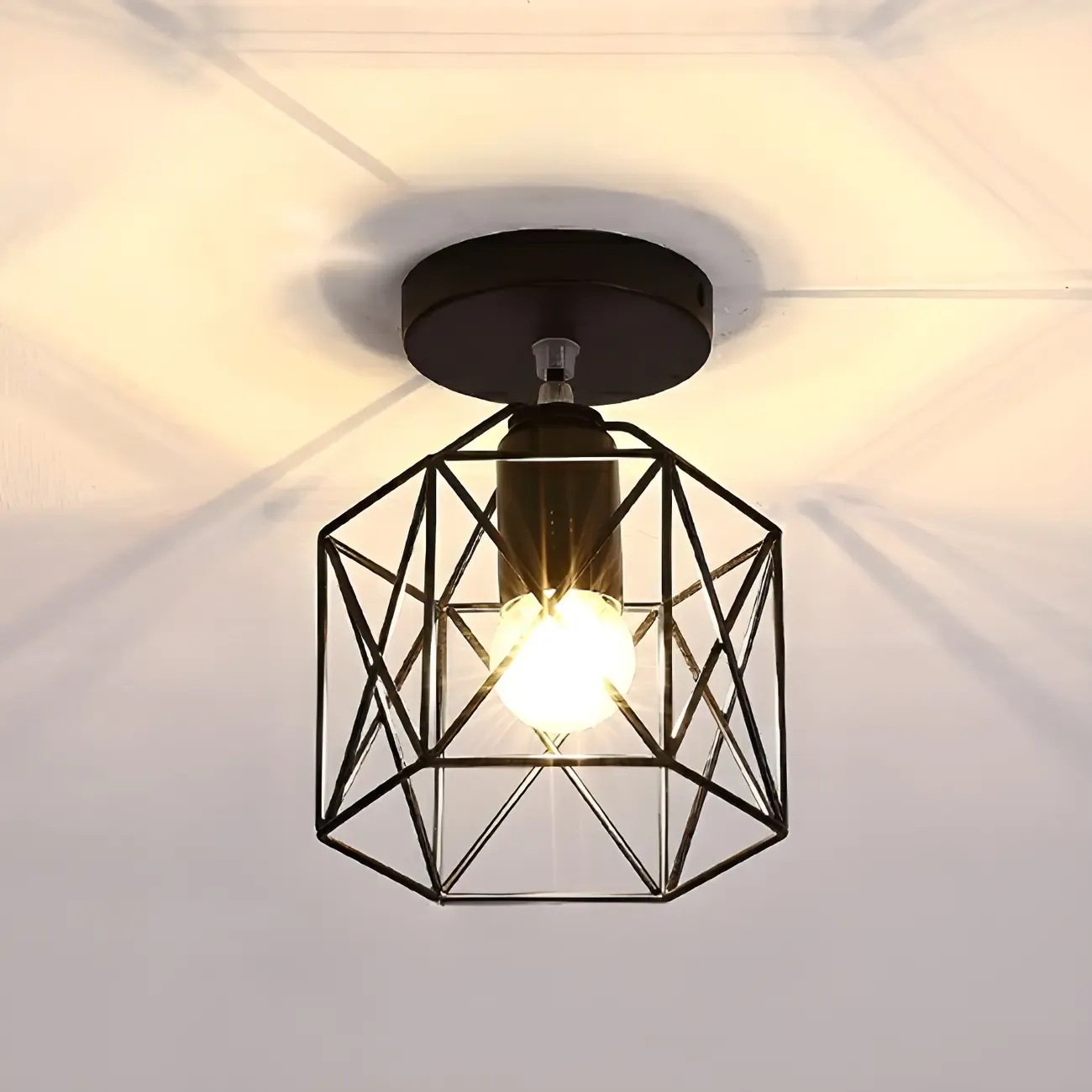 Golden Geometric Metal Industrial Semi Flush Light