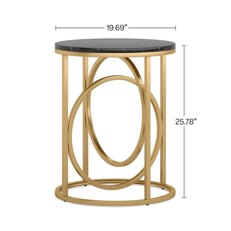 20 in. Marble White Round Wood End Table with Gold O-shaped Base
