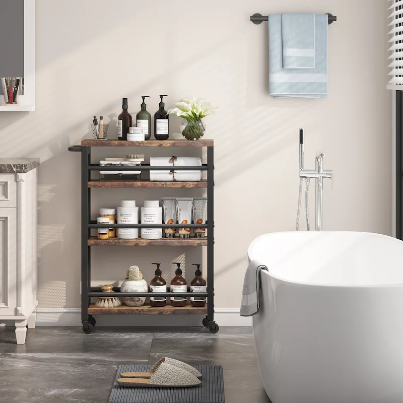 Kitchen Cart,Slim Storage Rolling Cart,4 Tier Narrow Serving Trolley with Wheels