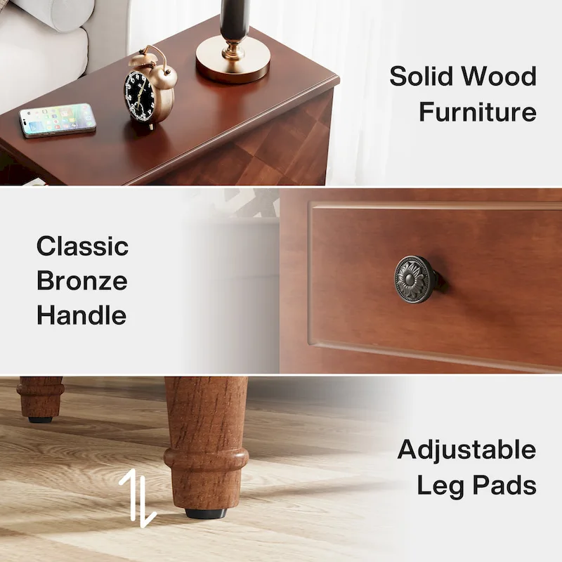 Wood End Table, Fully Assembled Narrow Side Table with 3 Drawers