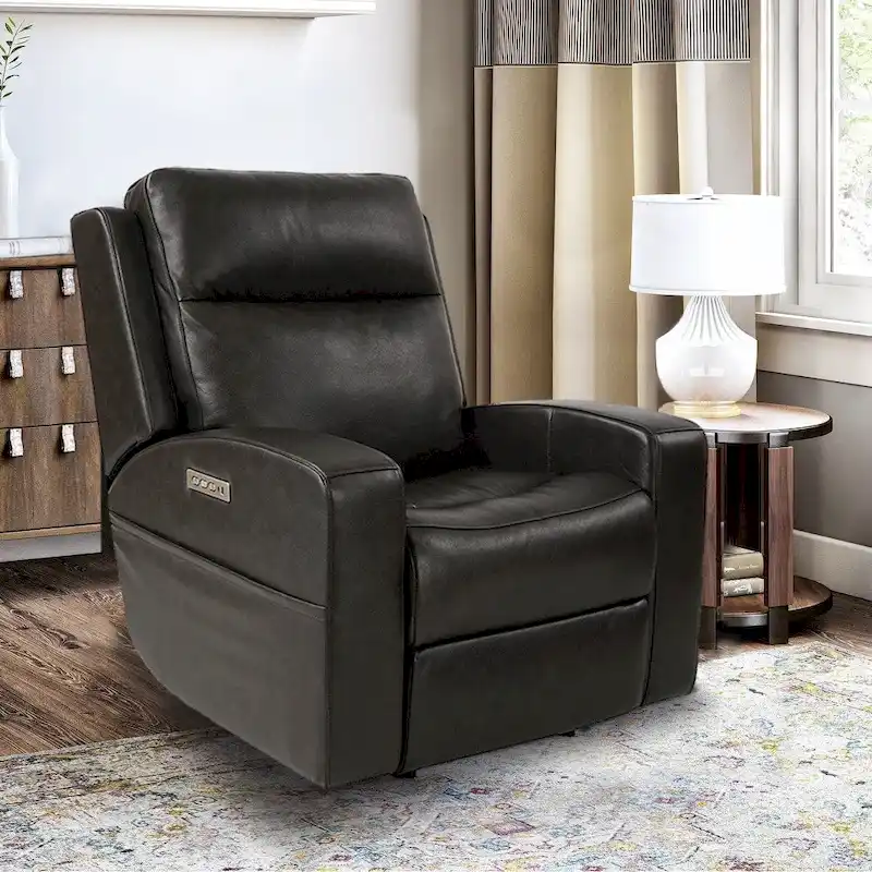 37 Wide Top Grain Leather Power Recliner Chair Glider Rocker Recliner Home Theater Seating with USB Charge Port