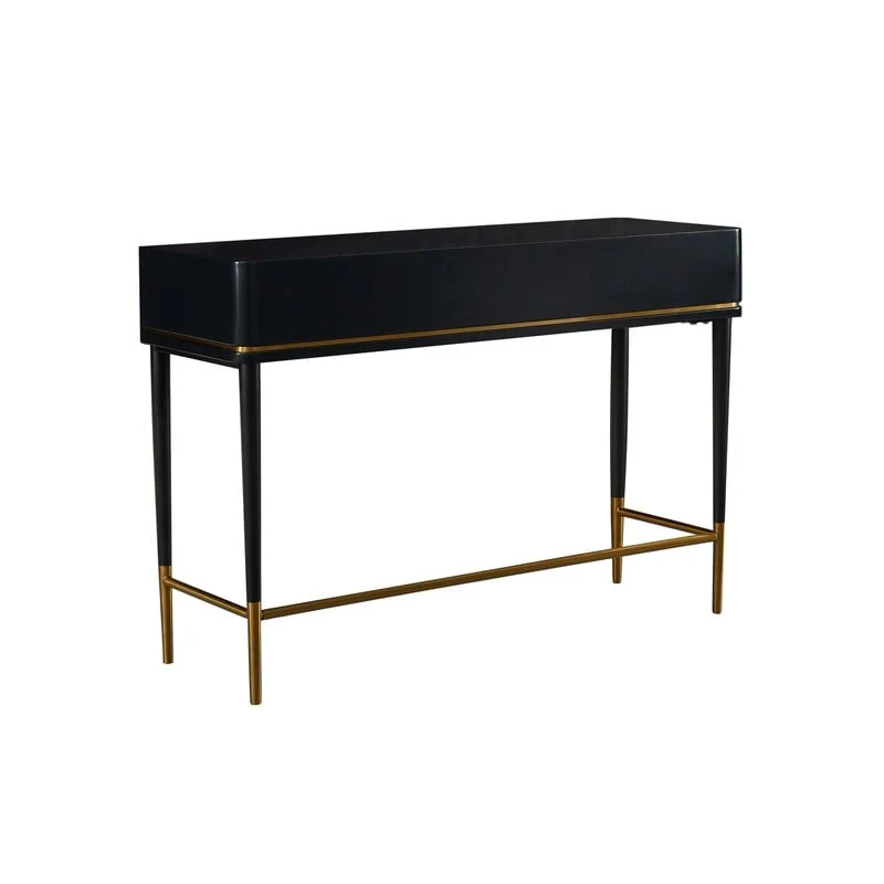 Art Deco Two-Drawer Desk with Gold Inlay – Off White / Black, Single