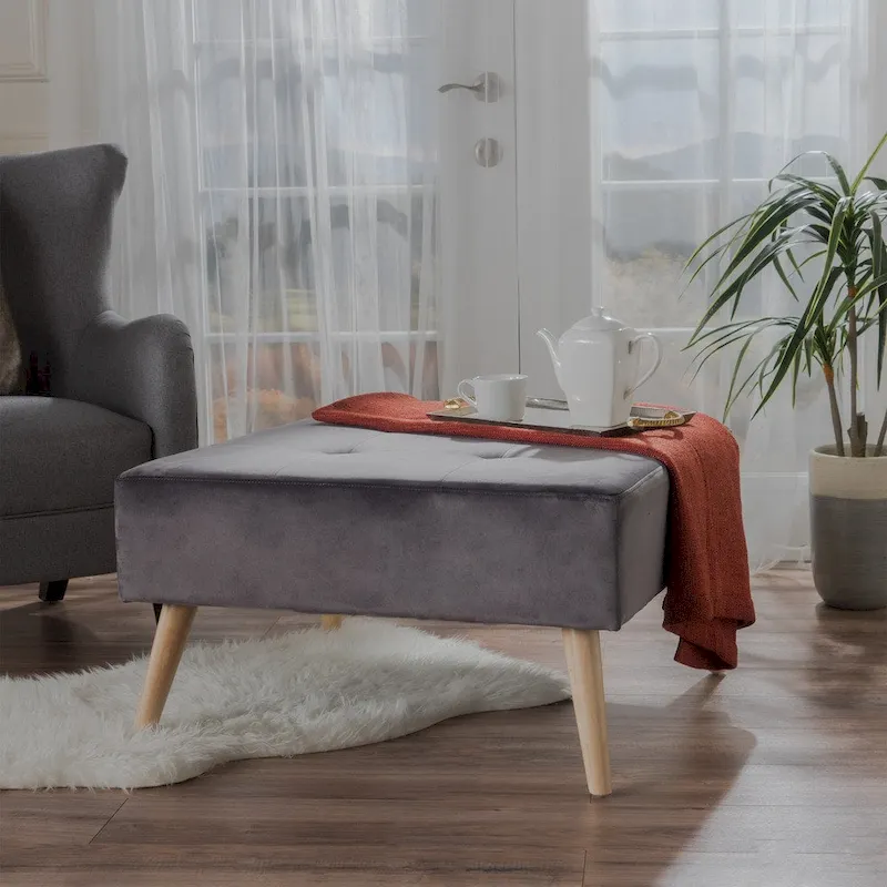 Mid-Century Velvet Ottoman