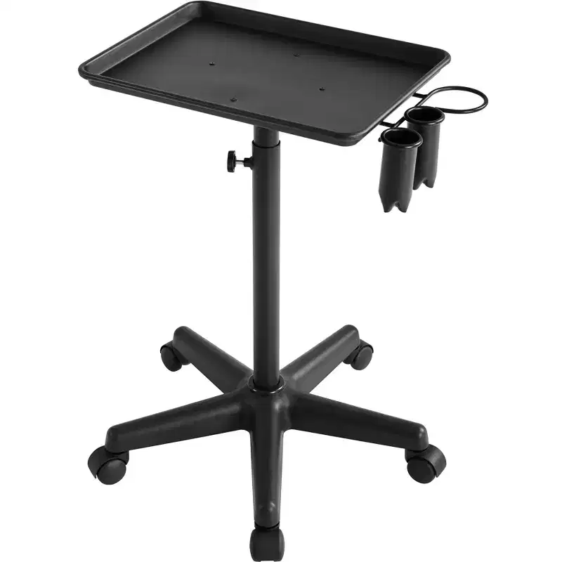 Professional Salon Rolling Trolley Cart with Adjustable Height Instrument Tray, Black/Silver