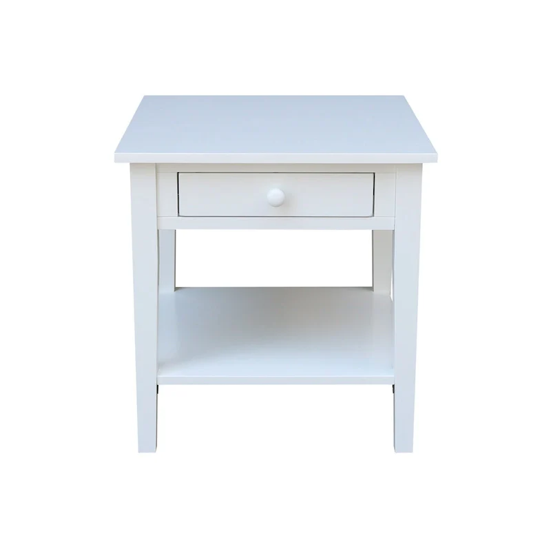 Square Solid Parawood End Table with Drawer & Shelf, 24