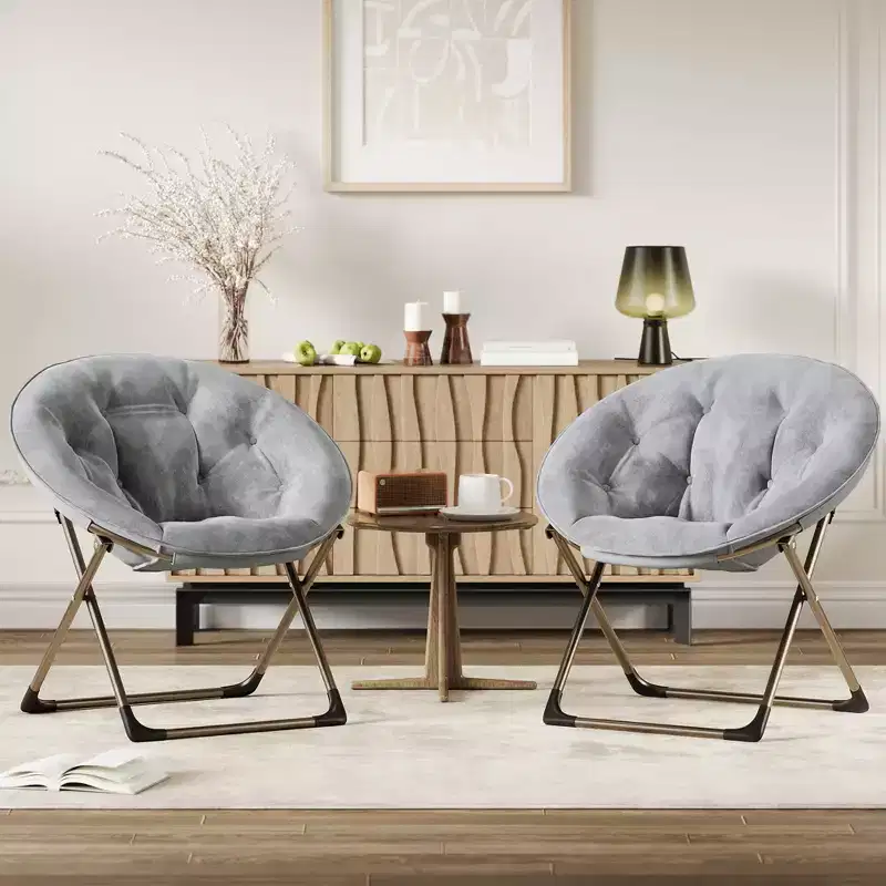 Comfy Saucer Chairs, Folding Reading Lounge Chair, Cozy Faux Fur Living Room Chair with Soft Thick Padded Seat Metal Frame, Modern Style Home