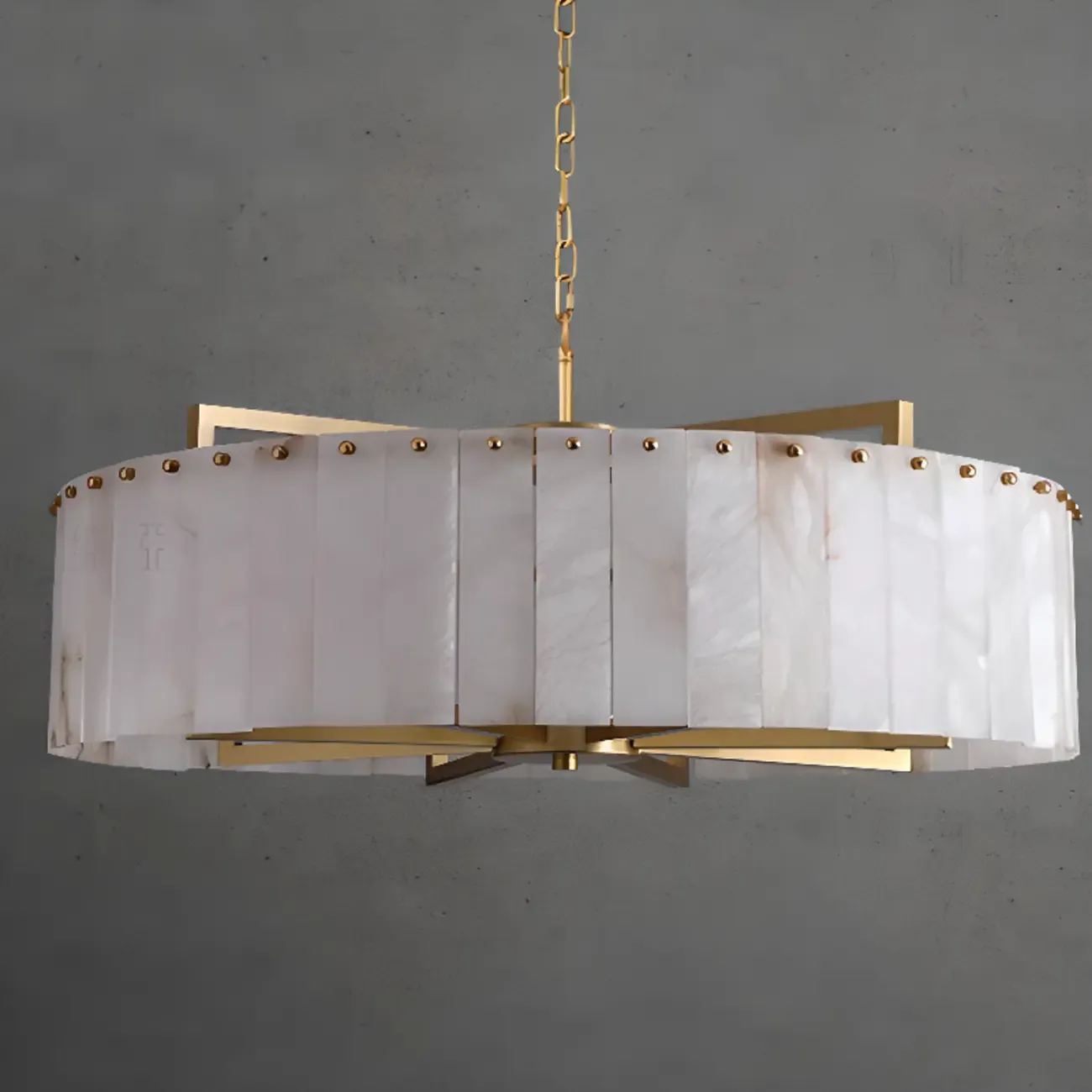 Adjustable Round Marble Chandelier with Sheet Lampshade