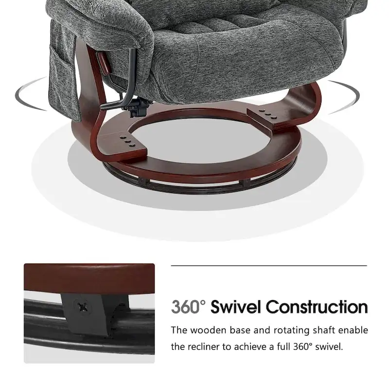 Swivel Recliner with Ottoman, Leisure Office Chair, Ergonomic Lounge chair, Chenille Fabric 4687