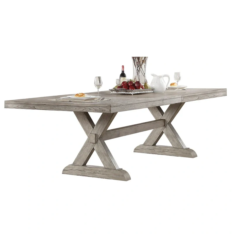 Rectangular Dining Table with Leaves in Gray Oak