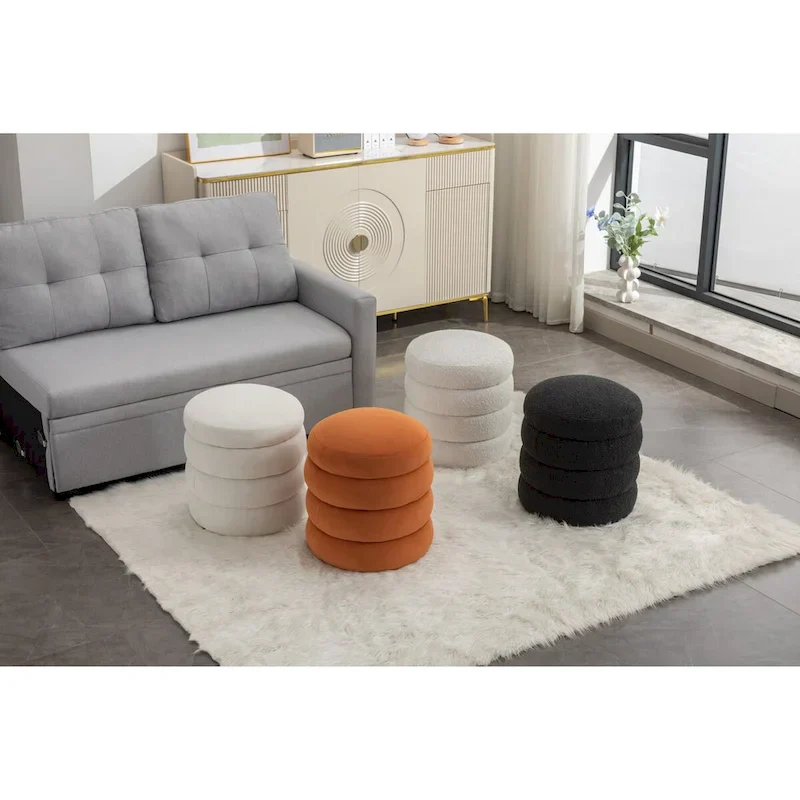 Soft Velvet Round Ottoman Footrest Stool